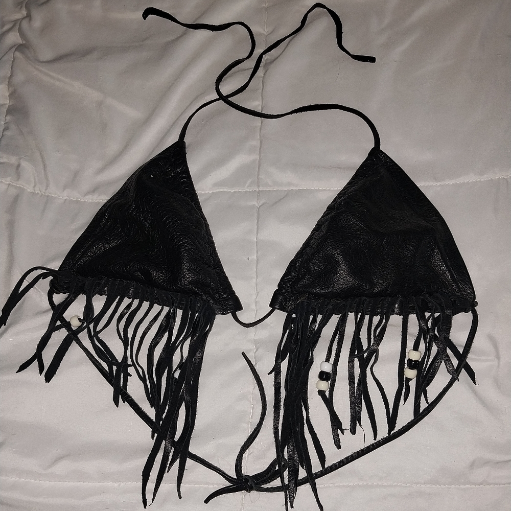 Black Fringe Bikini Top